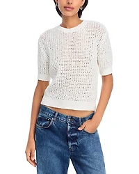 Aqua Open Knit Crochet Short Sleeve Sweater - Exclusive