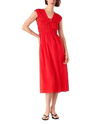 Shirred Bodice V Neck Dress