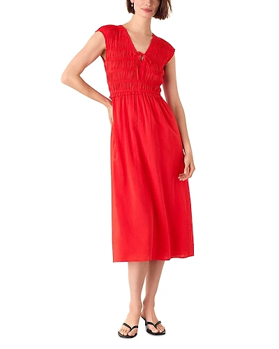 Whistles Shirred Bodice V Neck Dress