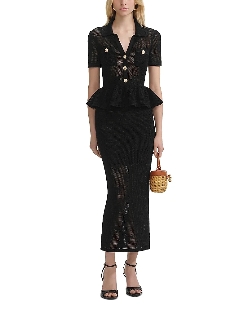 Self-Portrait Black Bow Crochet Midi Dress