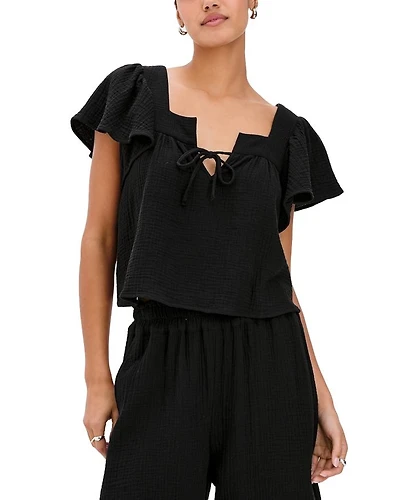 Casie Split Neck Flutter Sleeve Top