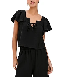 Casie Split Neck Flutter Sleeve Top