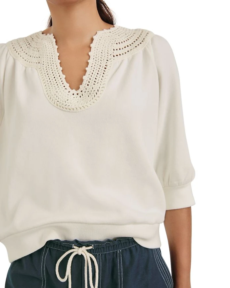 Mariposa Crochet Trim Split Neck Top