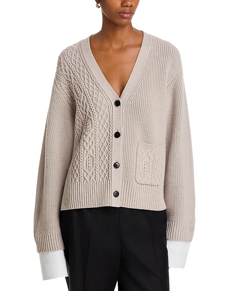 3.1 Phillip Lim Cable Knit V Neck Boyfriend Cardigan