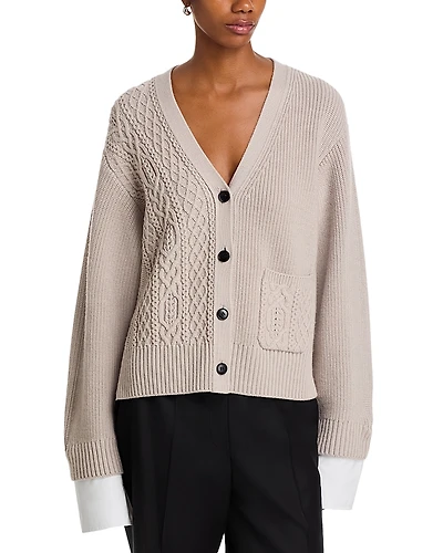 3.1 Phillip Lim Cable Knit V Neck Boyfriend Cardigan