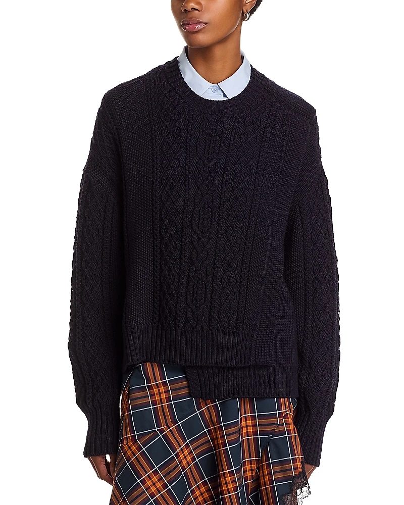 3.1 Phillip Lim Cable Knit Double Layer Wool Sweater