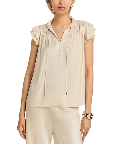 T Tahari Flutter Sleeve Split Neck Airflow Blouse