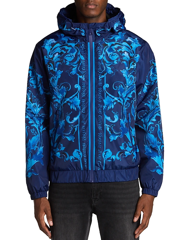 Versace Jeans Couture Printed Zip Front Hooded Jacket