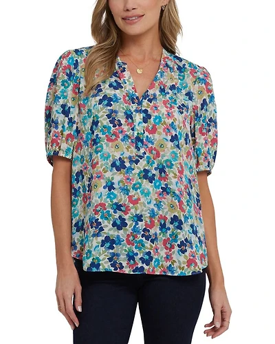 Floral Split Neck Draped Top