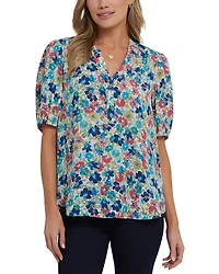 Floral Split Neck Draped Top