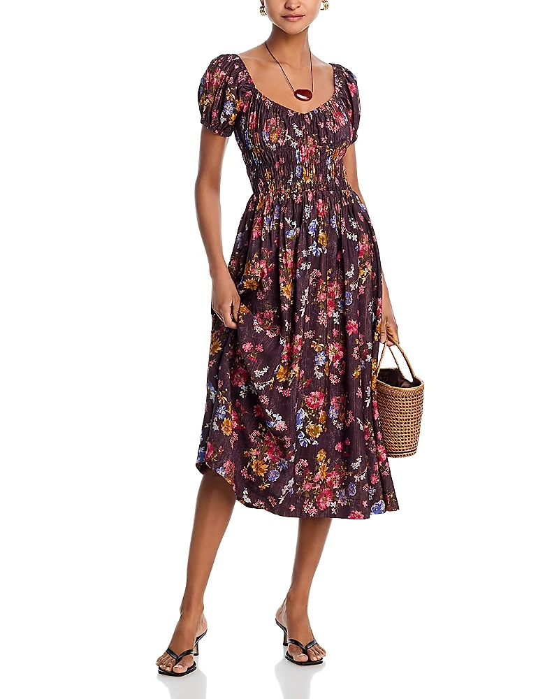 Aqua Floral Puff Sleeve Midi Dress - Exclusive