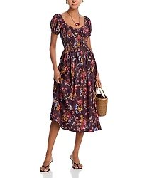 Aqua Floral Puff Sleeve Midi Dress - Exclusive