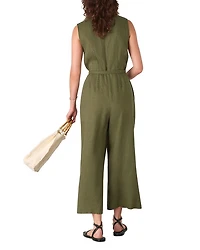 Petite Belted Seamed Linen Jumpsuit