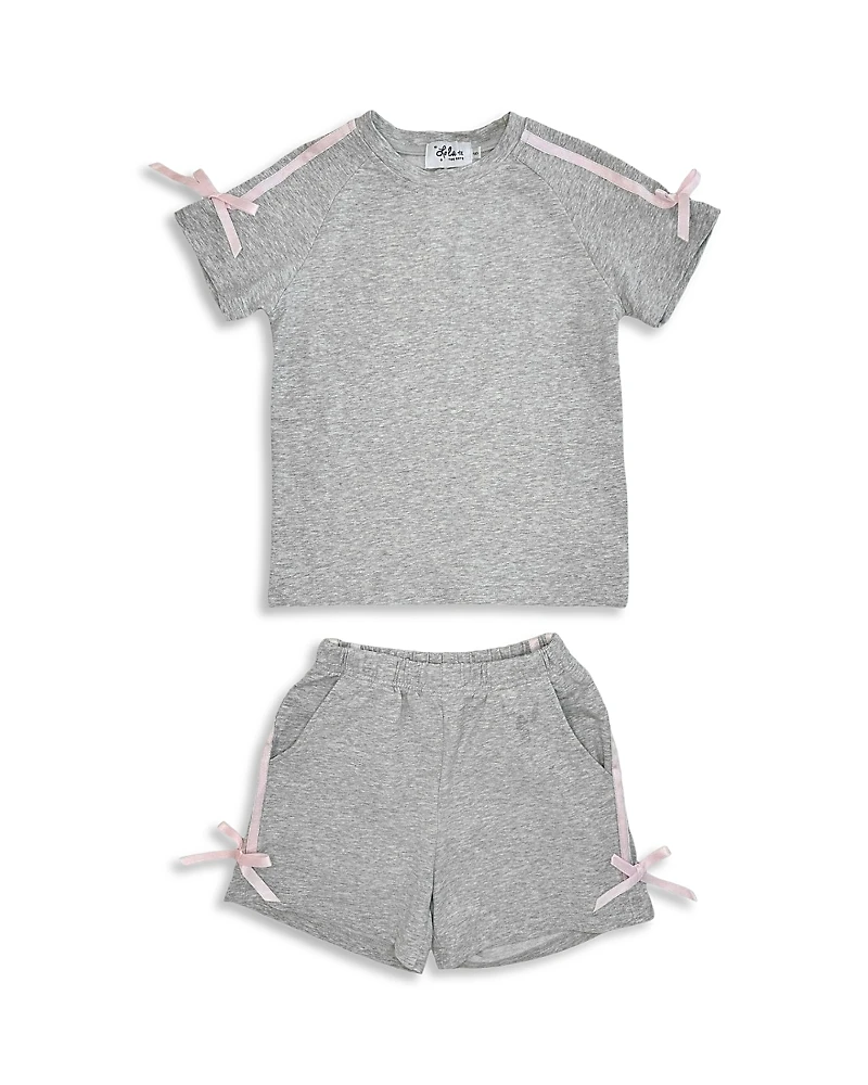 Lola + The Boys Girls' Sporty Bows Tee & Shorts Set - Little Kid, Big Kid