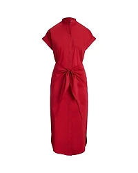 Tie Front Cotton Blend Shirtdress