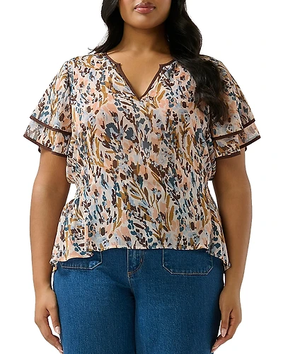 Estelle Plus Bellarosa Floral V Neck Top