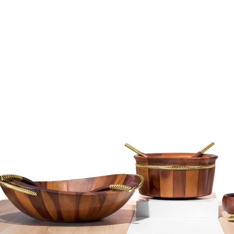Braid Gold Round Salad Bowl & Servers