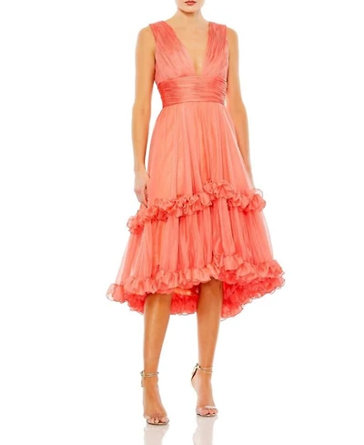 Sleeveless Deep V Neck Ruffle Tiered Chiffon Dress