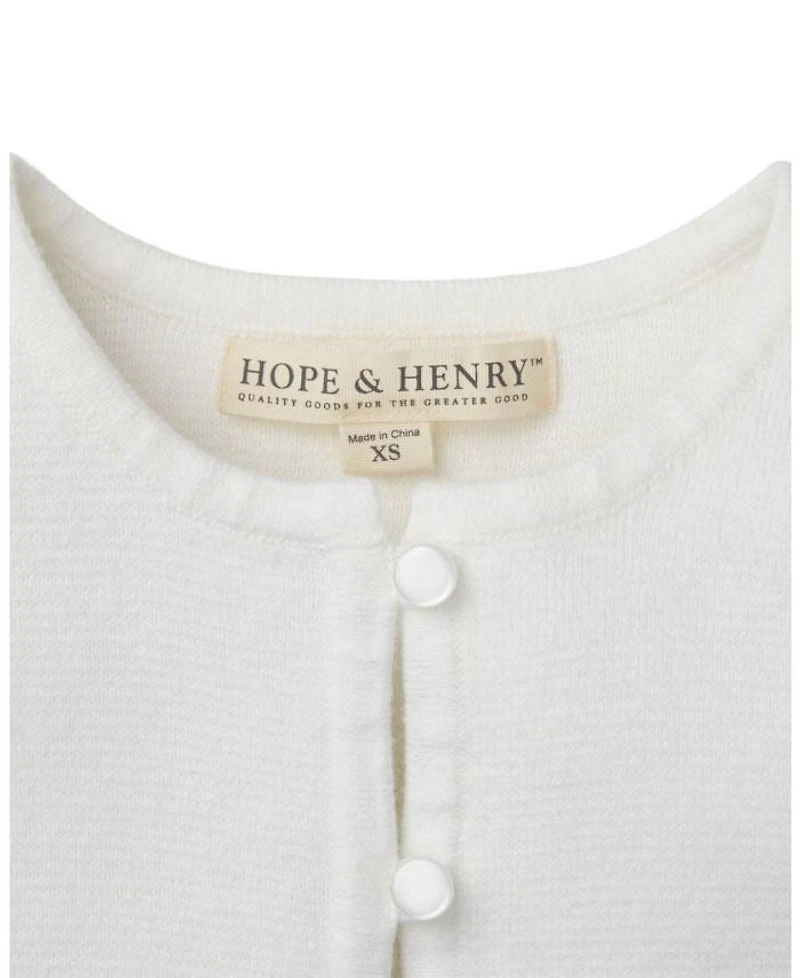 Unisex Hope & Henry Girls' Organic Cropped Curved Hem Cardigan