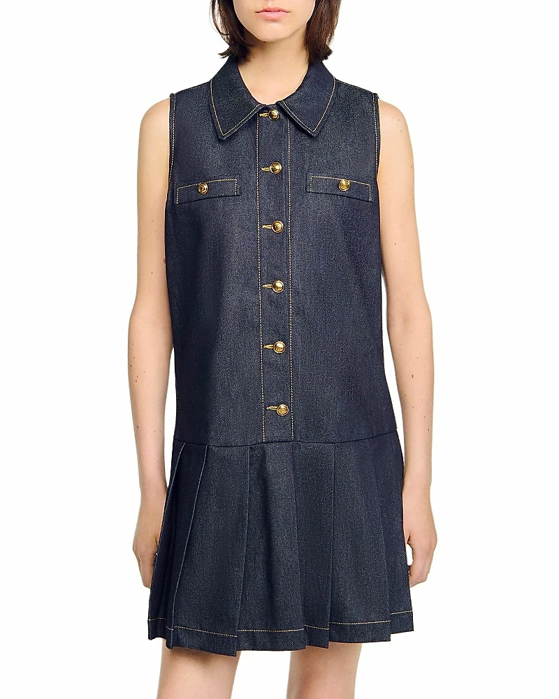 Sandro Button Front Mini Denim Dress