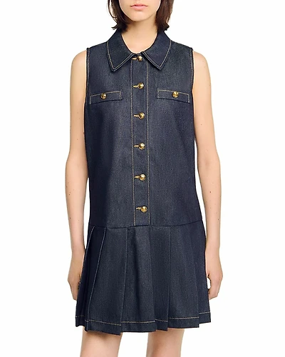 Sandro Button Front Mini Denim Dress
