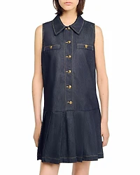Sandro Button Front Mini Denim Dress