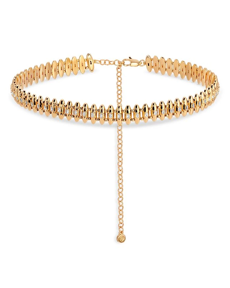 Baguette Cubic Zirconia Oval Dome Chain Choker Necklace, 12"-17"