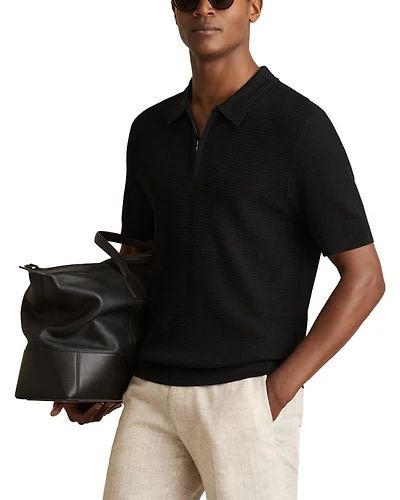 Textured Quarter Zip Polo Shirt