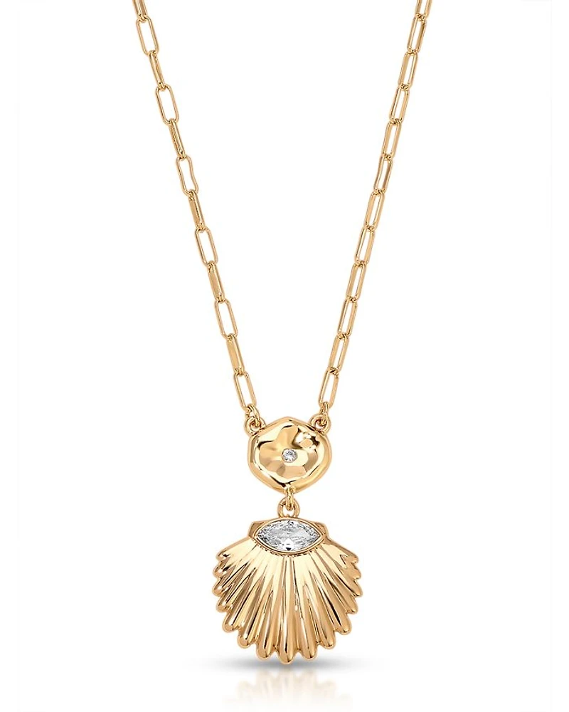 Santorini Cubic Zirconia Shell Pendant Necklace, 15"-18"