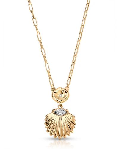 Santorini Cubic Zirconia Shell Pendant Necklace, 15"-18"