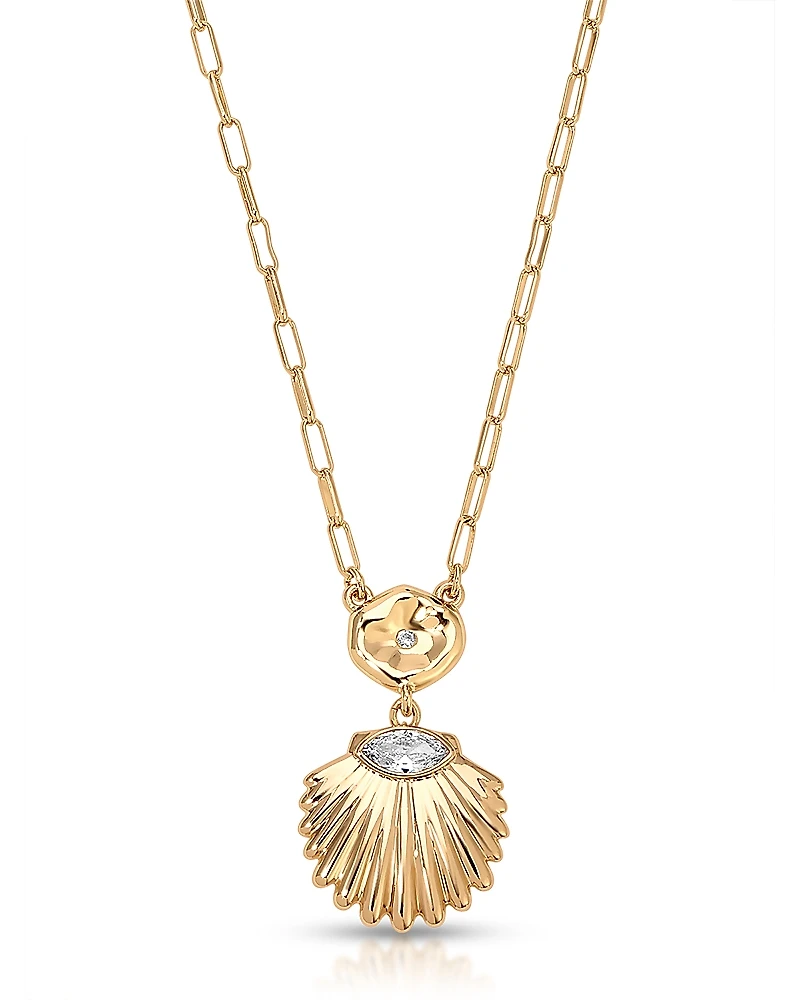 Ettika Santorini Cubic Zirconia Shell Pendant Necklace