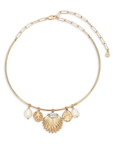 Ettika Endless Shores Cubic Zirconia & Cultured Freshwater Pearl Shell Charm Statement Necklace, 15.7