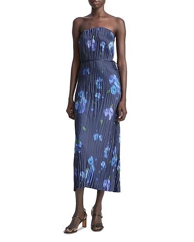 Vince Strapless Floral Print Midi Dress