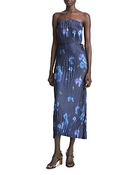 Vince Strapless Floral Print Midi Dress