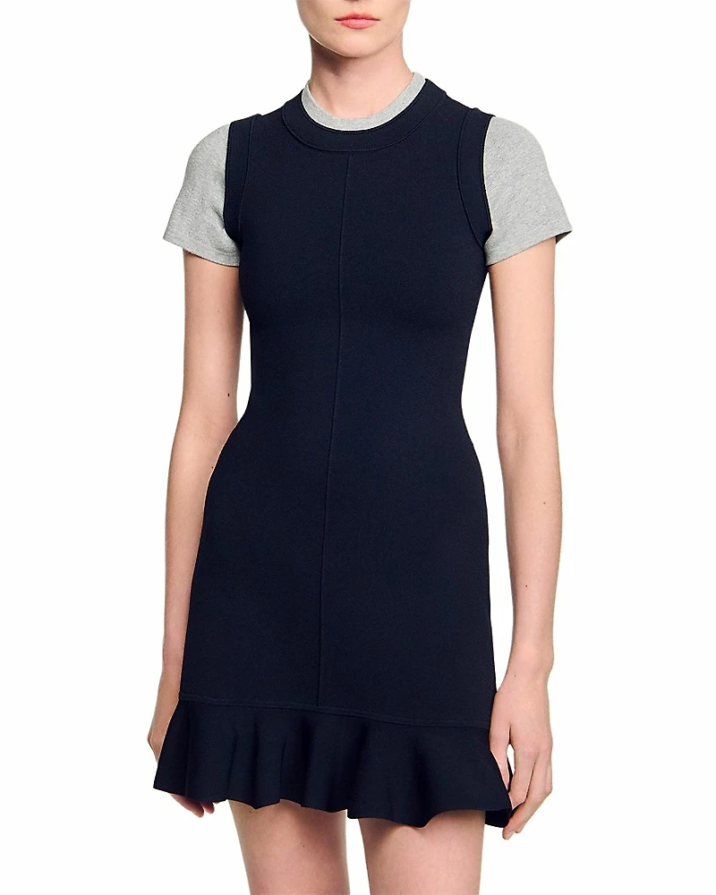 Sandro Contrast Short Sleeve Knit Dress