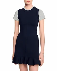 Sandro Contrast Short Sleeve Knit Dress