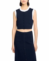 Sandro Two Tone Cropped Sleeveless Cardigan