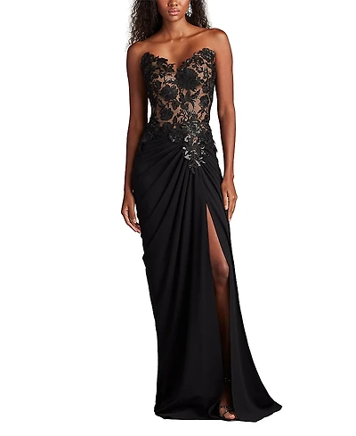 Tadashi Shoji Dresden Draped Sequin Embroidered Gown