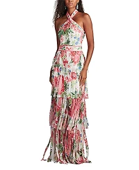 Tadashi Shoji Somaya Floral Print Fringe Gown