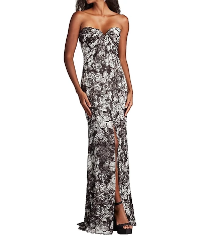 Tadashi Shoji Carnie Strapless Floral Print Gown