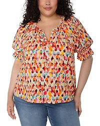 Liverpool Los Angeles Plus Short Sleeve Woven Top