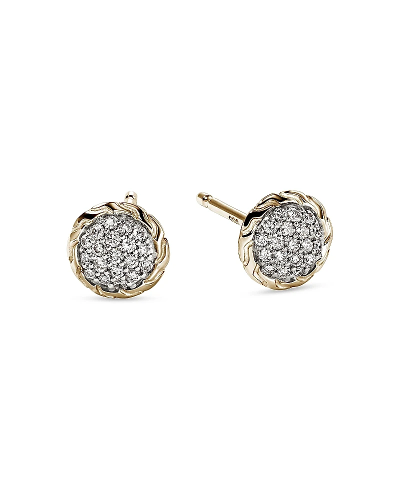 John Hardy Jh Essentials 14K Yellow Gold Diamond Pave Stud Earrings