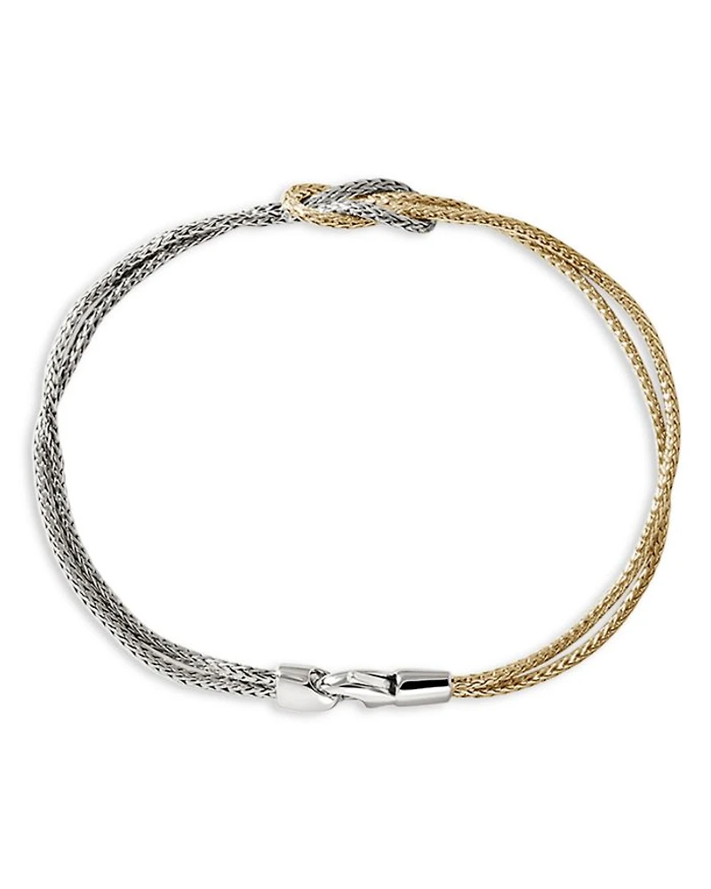 14K Yellow Gold & Sterling Silver Love Knot Weave Double Strand Bracelet