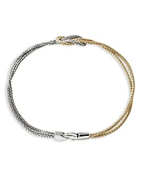 14K Yellow Gold & Sterling Silver Love Knot Weave Double Strand Bracelet