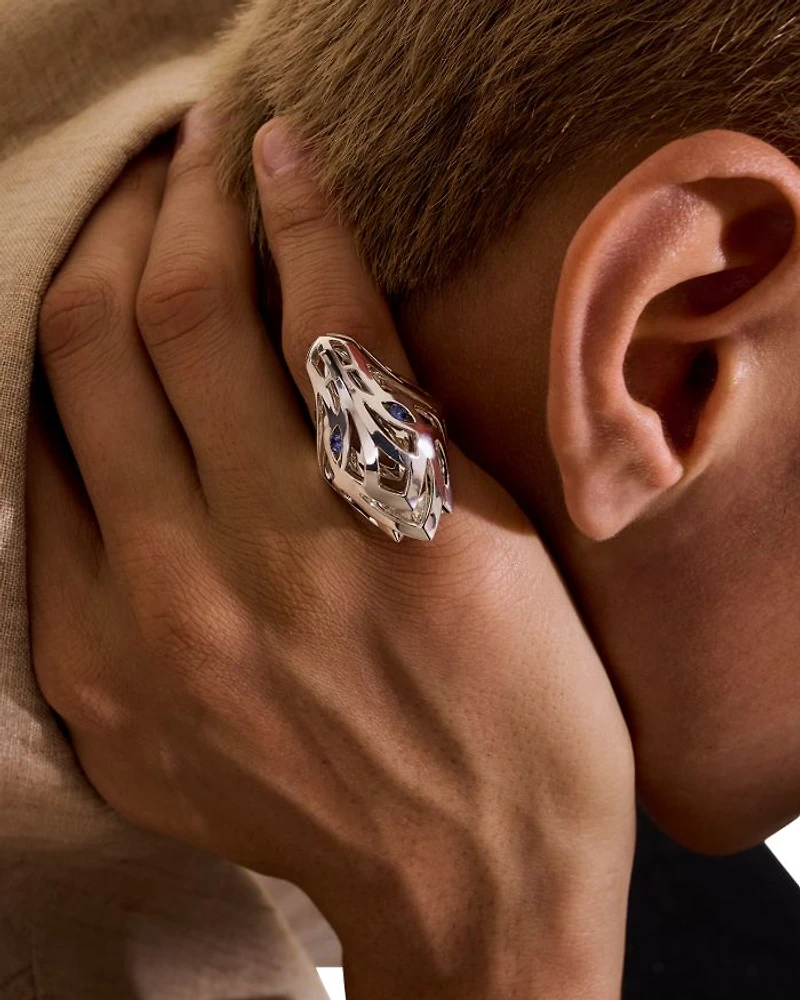 Sterling Silver Blue Sapphire Sapphire Naga Saddle Ring
