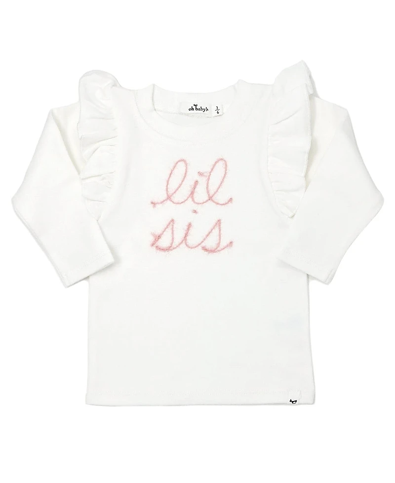 oh baby! Girls' lil sis Pink Sparkle Embroidered Millie Tee - Baby