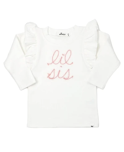 oh baby! Girls' lil sis Pink Sparkle Embroidered Millie Tee - Baby