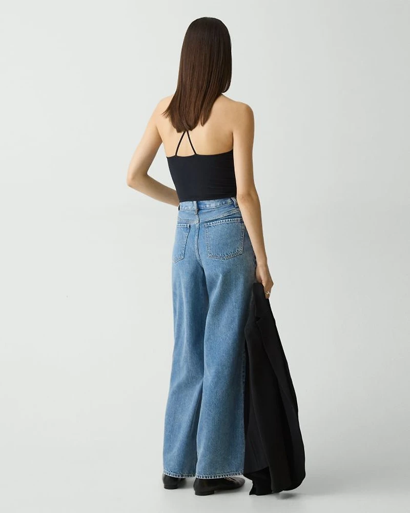 High Waisted Wide Leg Jeans Ice Blue Cotton-Blend