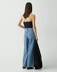 High Waisted Wide Leg Jeans Ice Blue Cotton-Blend