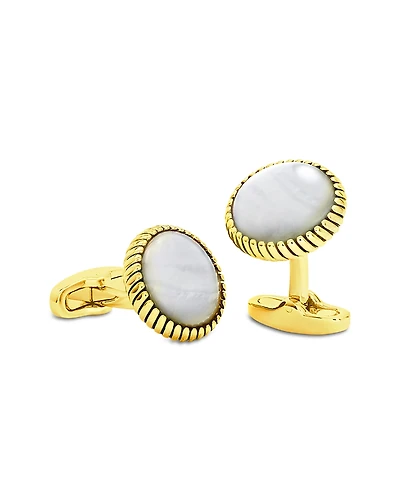 Link Up Round Mother of Pearl Rope Border Cufflinks